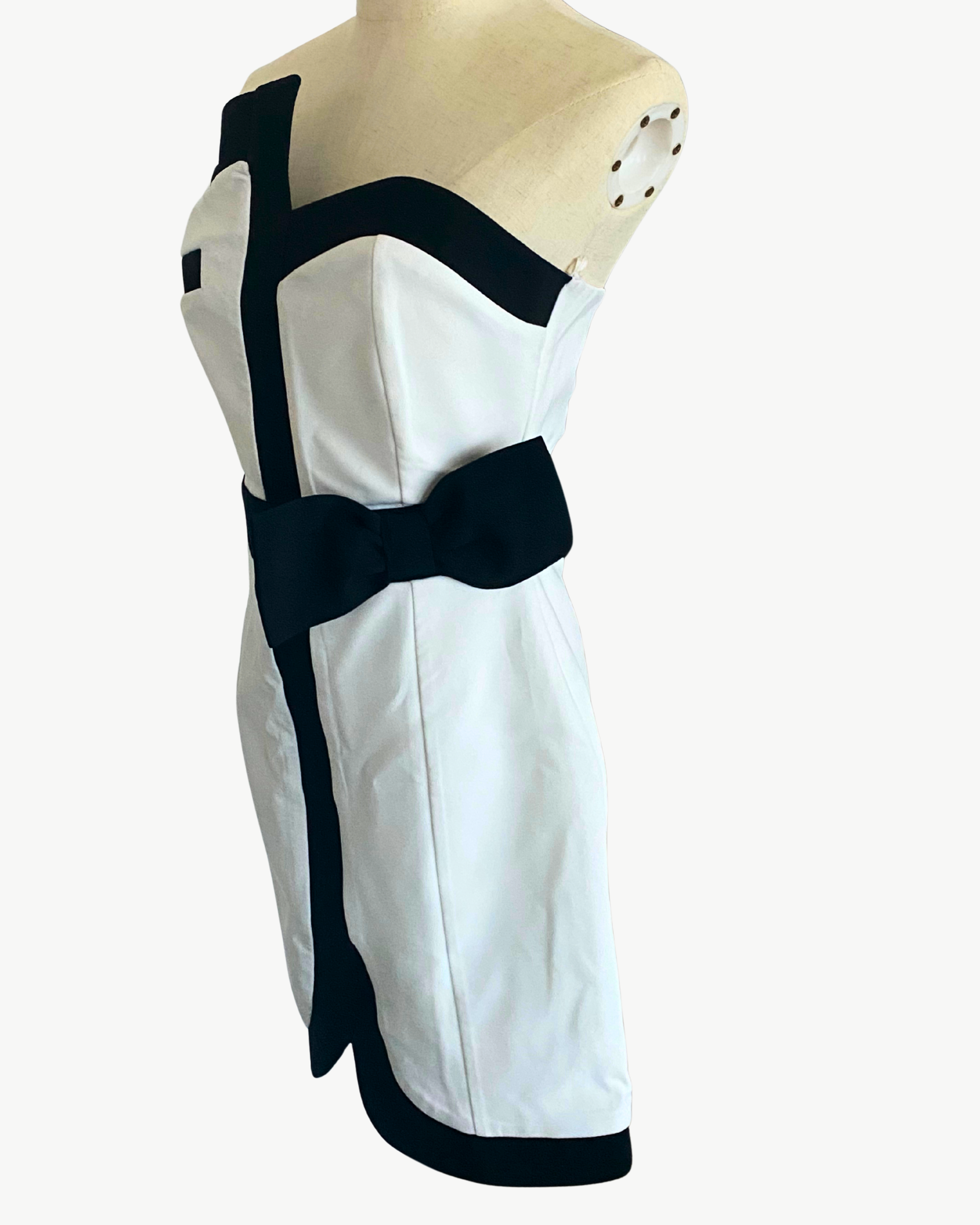 Black & White Strapless Mini Dress with Bow