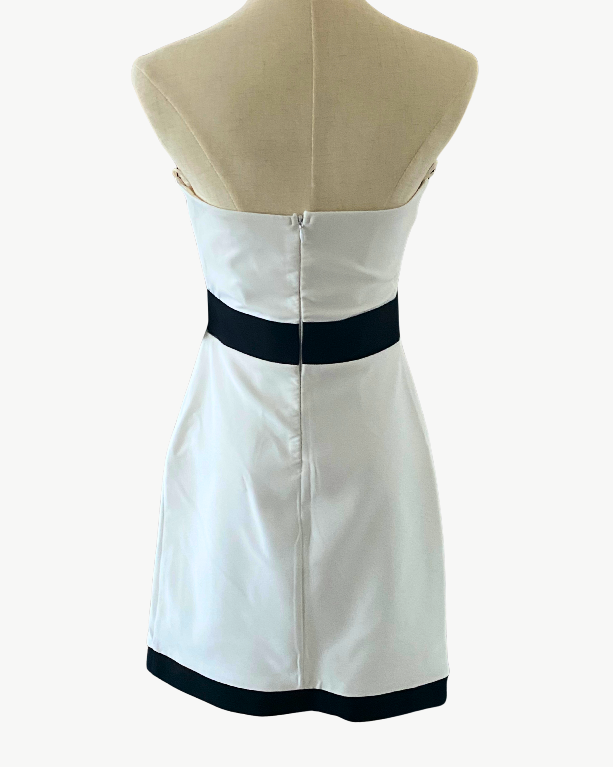 Black & White Strapless Mini Dress with Bow