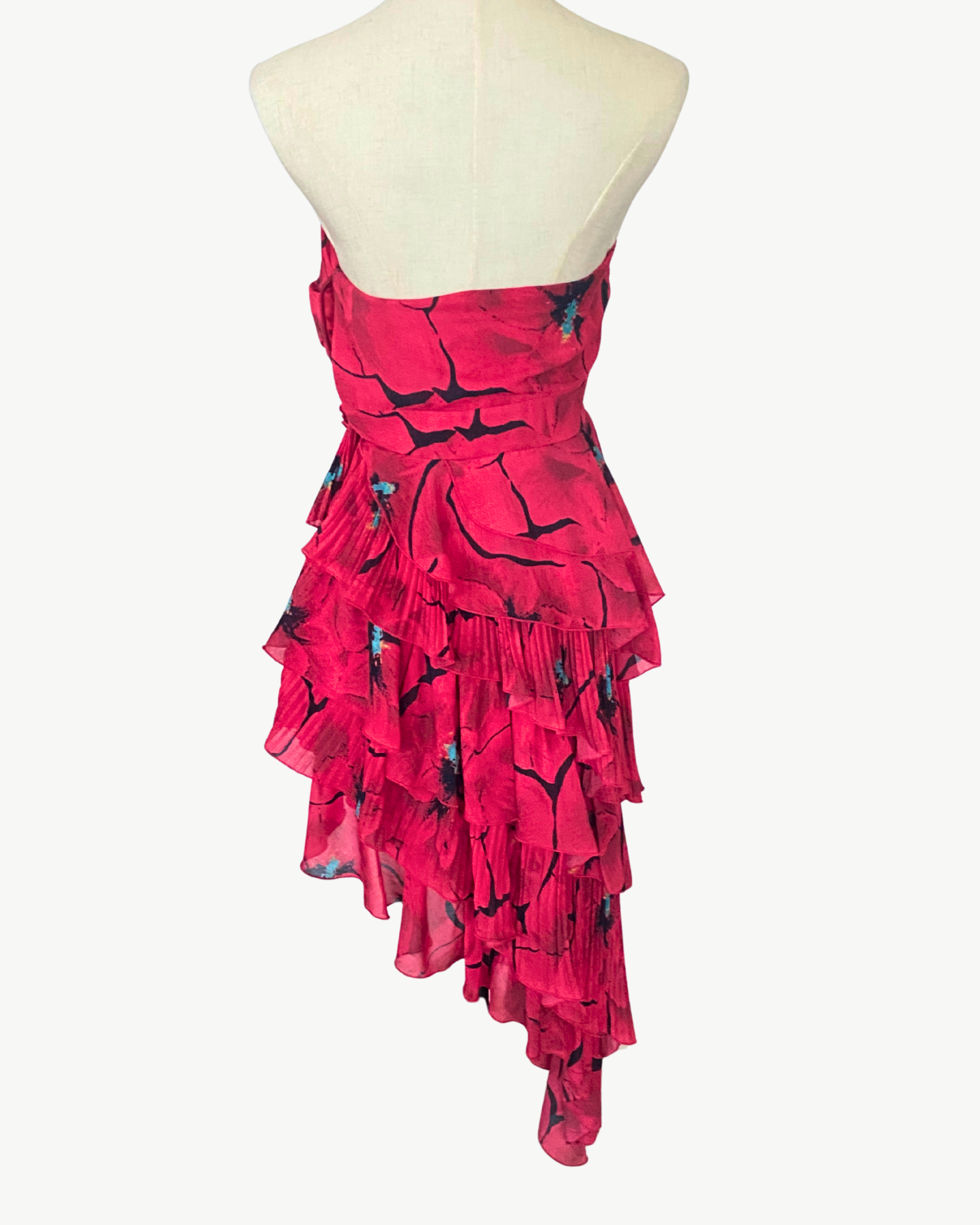 Small ∙ Red Strapless Ruffle Midi Dress