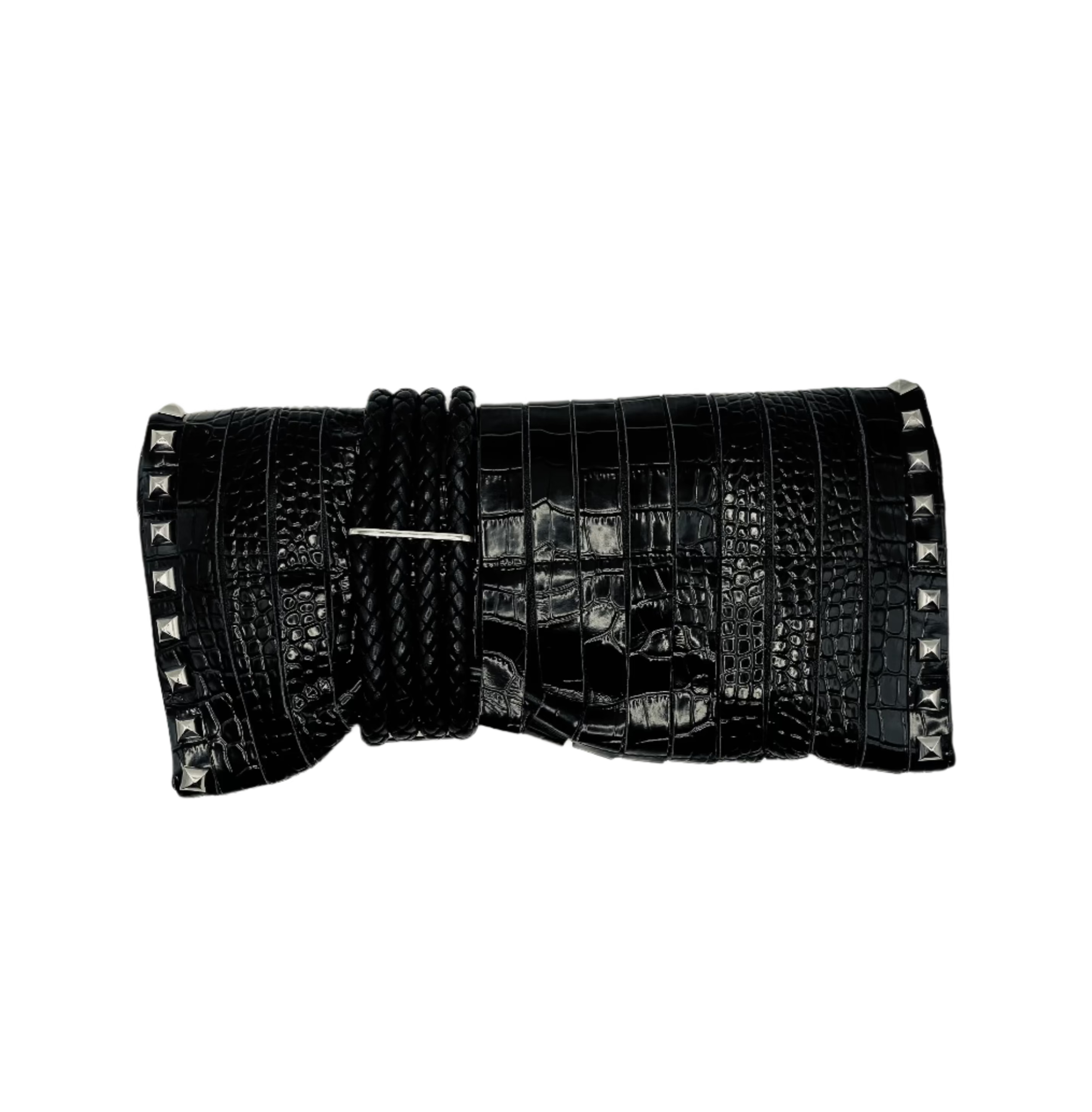 JIMMY CHOO ∙ Chandra black croc embossed studs clutch bag