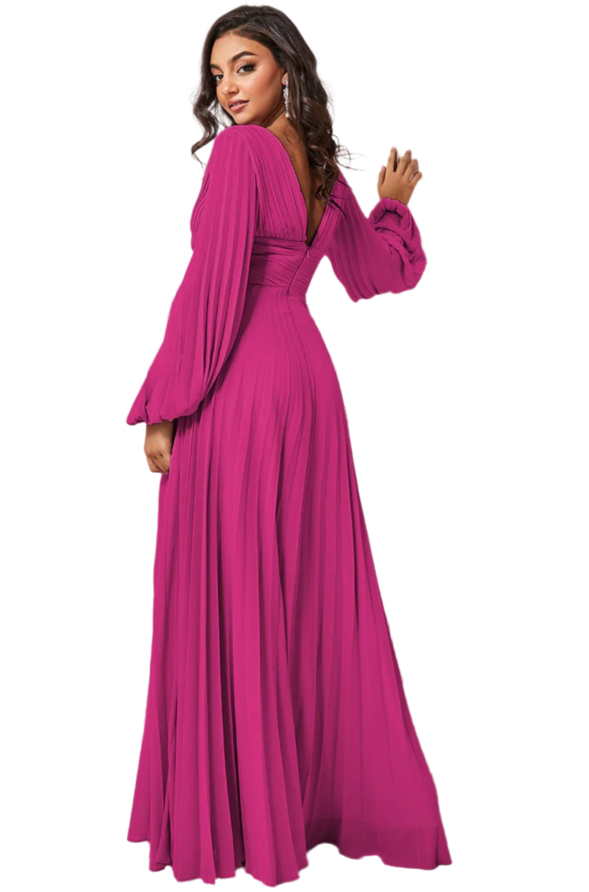 Long Flowy Fuschia Long Sleeves Dress