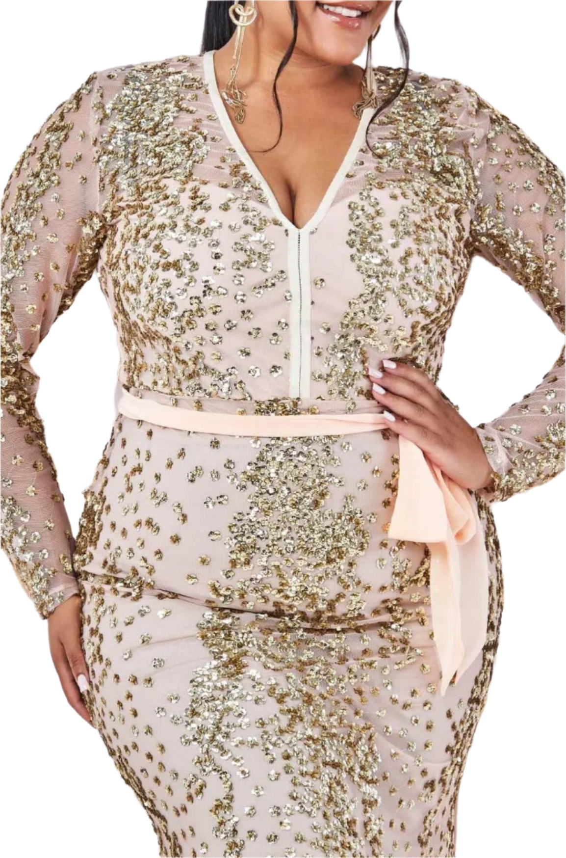 Long Sparkly Evening Cream Dress