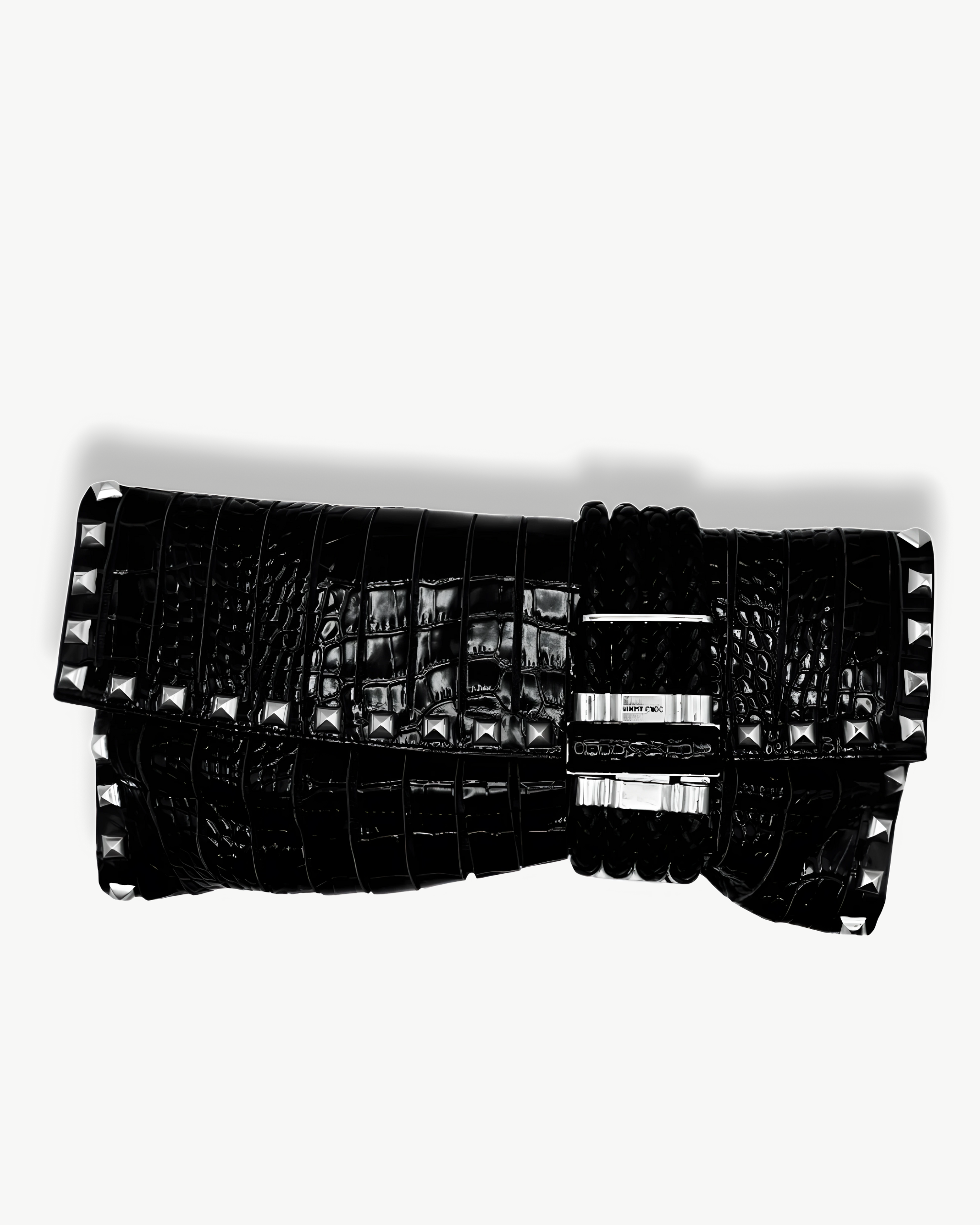 JIMMY CHOO ∙ Chandra black croc embossed studs clutch bag | Free UAE Delivery Above 150AED・Shop Preloved items at NOOVO