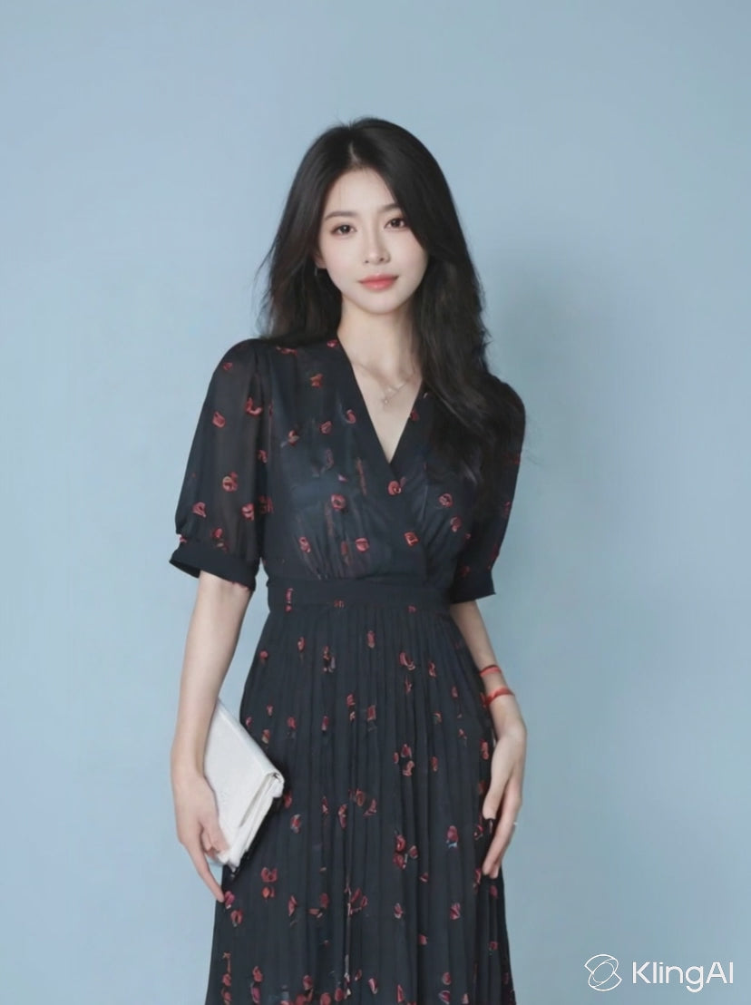 MAJE・Short Sleeves Black Dress With Heart Design