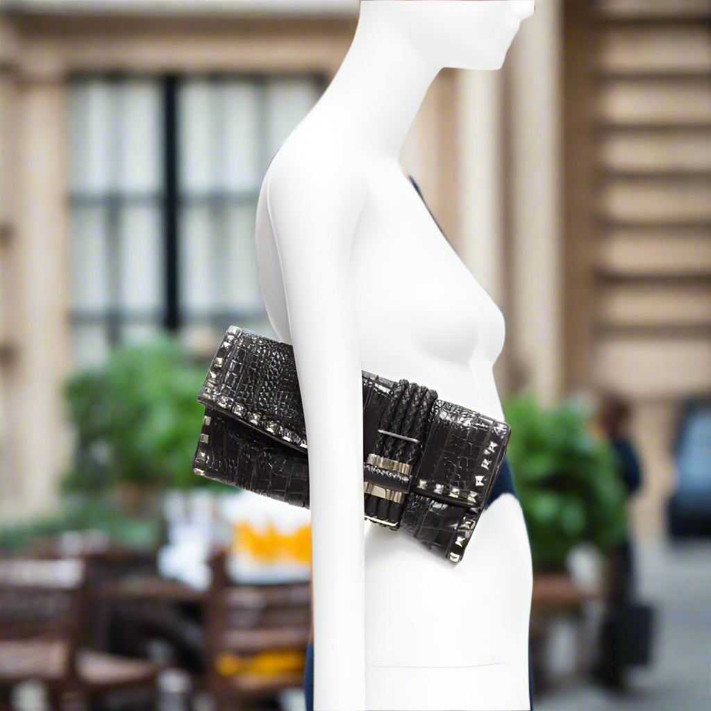 JIMMY CHOO ∙ Chandra black croc embossed studs clutch bag