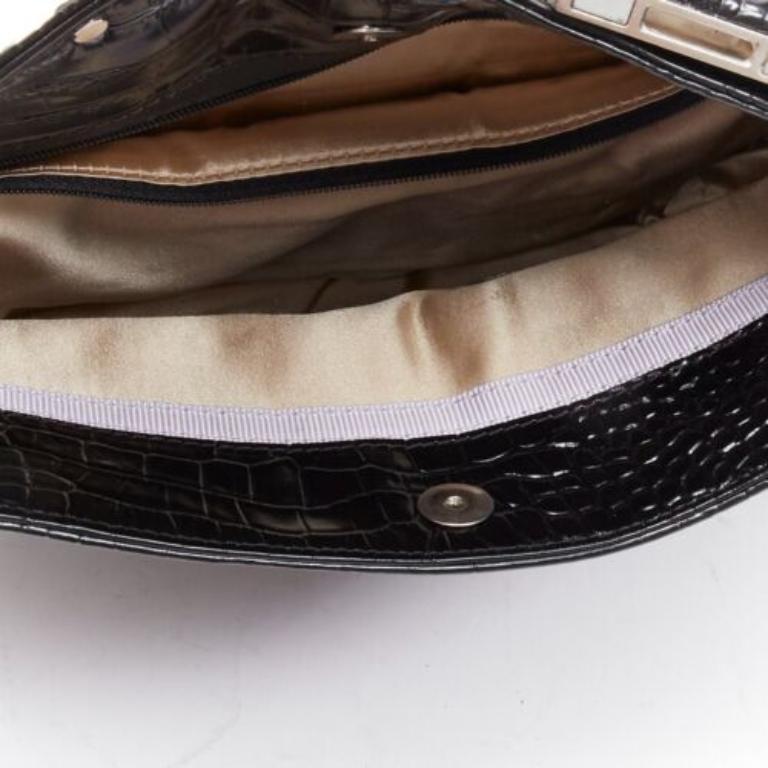 JIMMY CHOO ∙ Chandra black croc embossed studs clutch bag